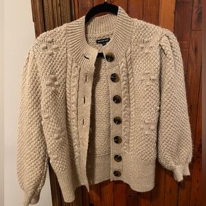 Who What Wear Women’s Beige Chunky Balloon Slv. Cardigan Wool Blend Sweater